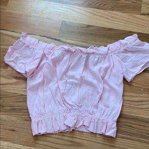 pink and white check crop top